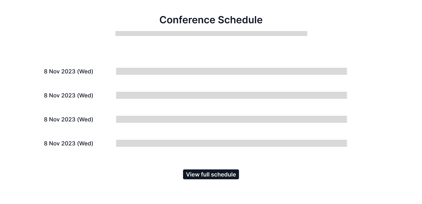 Conference Schedule (Landing Page) Wireframe