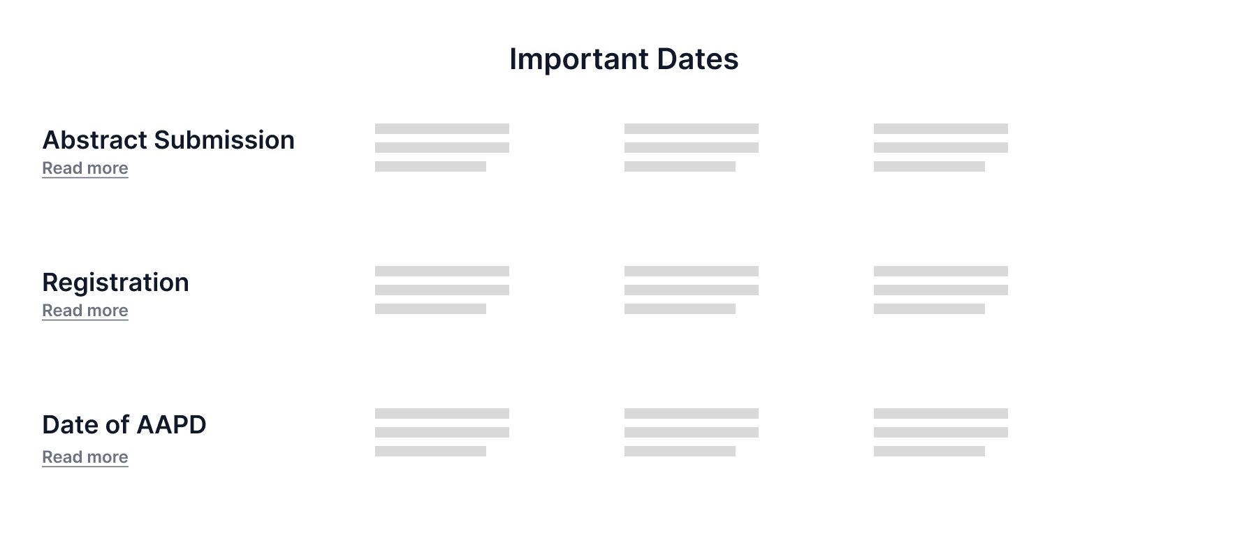 Important Dates Wireframe
