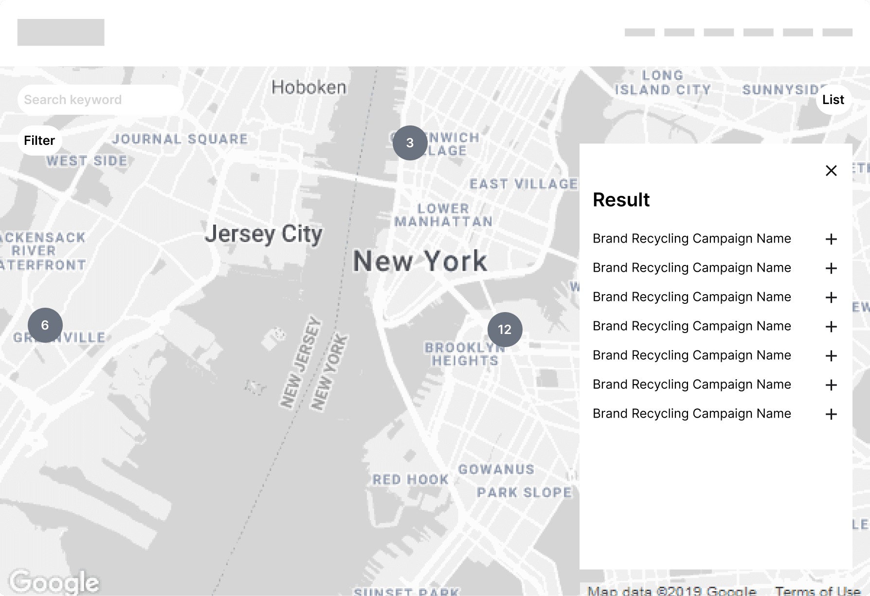 Search Result List Wireframe